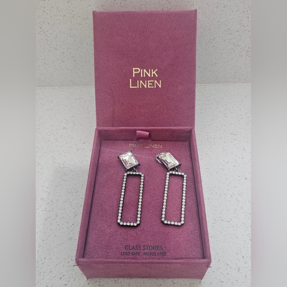 Pink Linen Crystal Drop Earrings - Picture 4 of 4